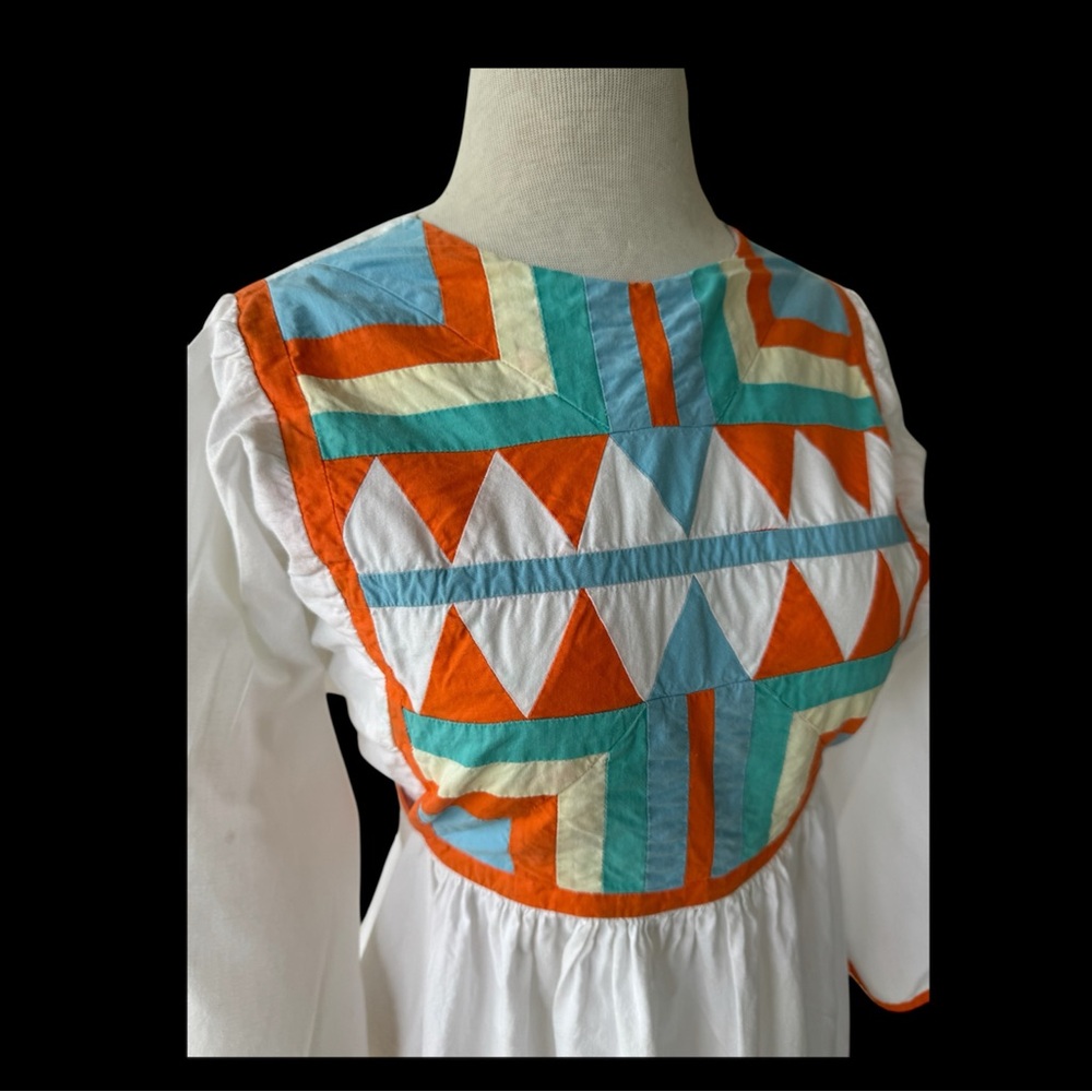 Vtg 70s Colorful Quilted Cotton Maxi Dress Joie Sing Boho Cottage Prairie As Is - Picture 6 of 11